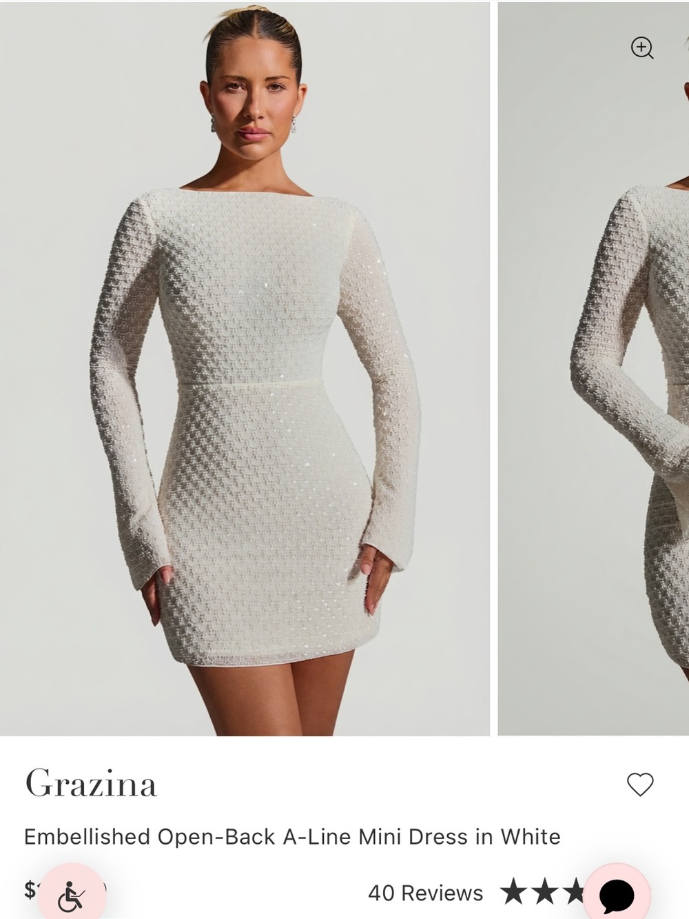 Oh Polly Grazina beaded white long sleeve dress